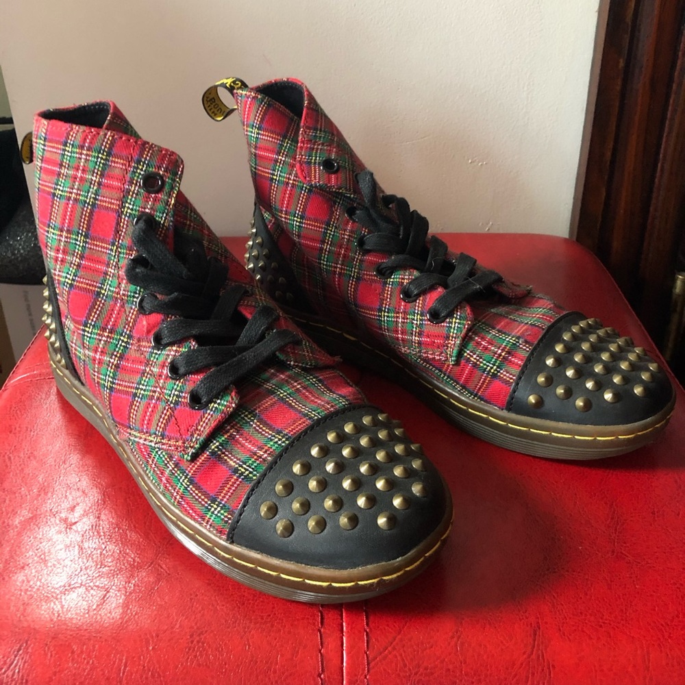 Dr. Martens Red Plaid Studded Hightops